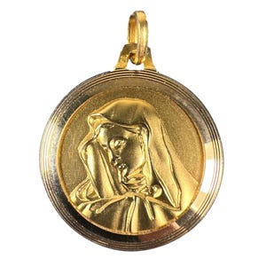 Vintage French Virgin Mary 18K Yellow Gold Medal Pendant