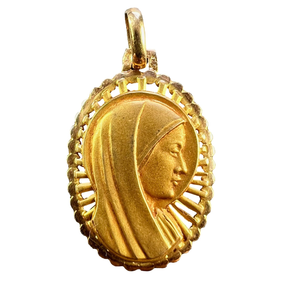 French Virgin Mary 18K Yellow Gold Religious Medal Pendant - Etsy