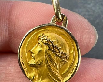 French Augis Mazzoni Jesus Christ Crown of Thorns 18K Yellow Gold