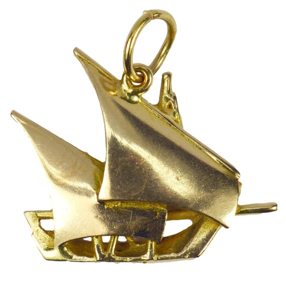 14K Yellow Gold Yacht Charm Pendant - image 1