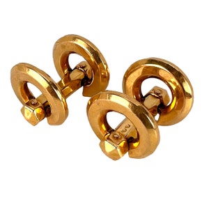 French 18K Yellow Gold Mecan Elde Hexagonal Circle Cufflinks