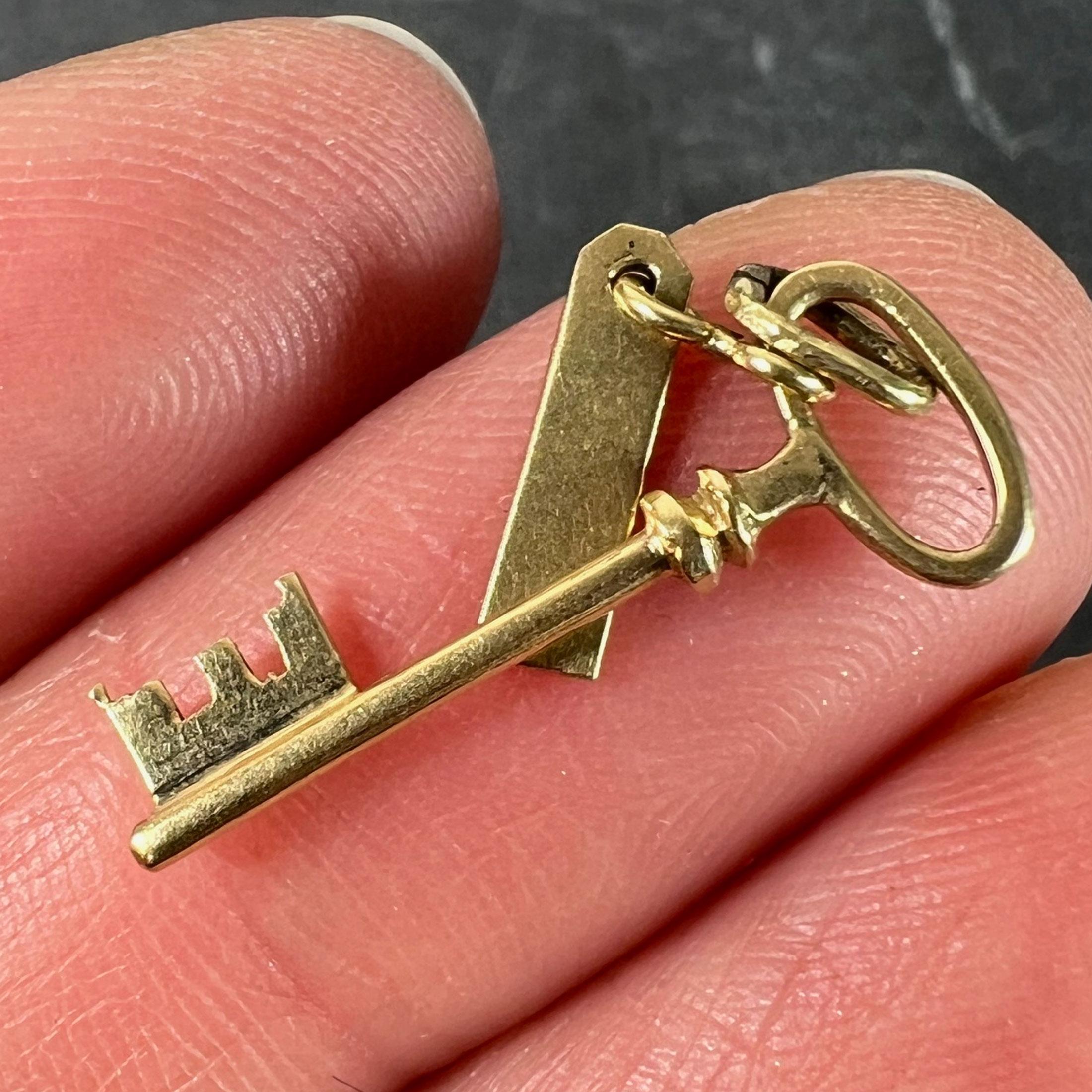 Vintage French Bonheur Good Luck Key 18K Yellow Gold Charm Pendant