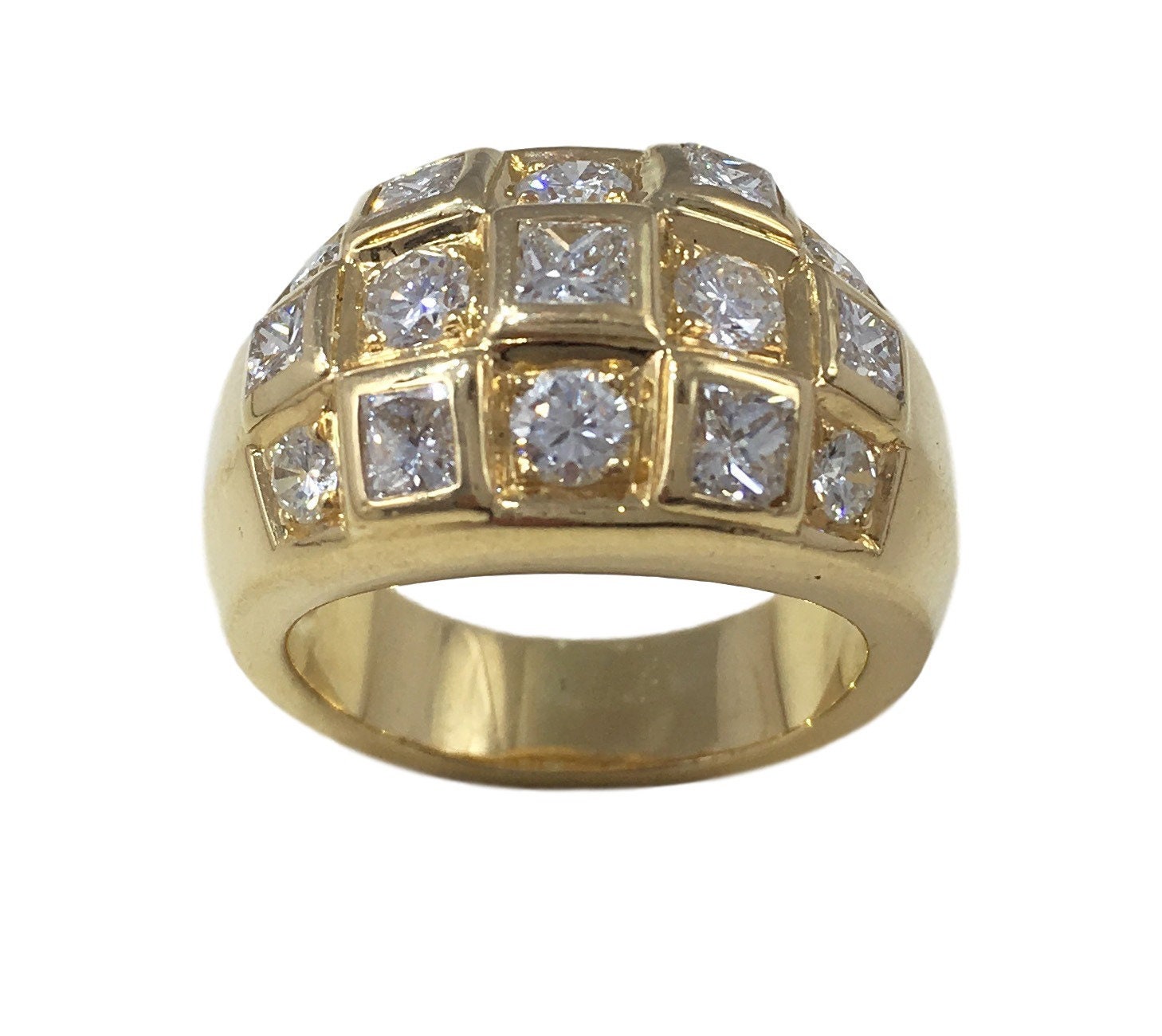 French Princess Cut Diamond Gold Bombe Ring - Etsy