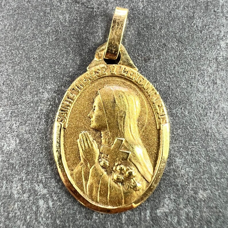 French 18K Yellow Gold St Therese Medal Charm Pendant - Etsy