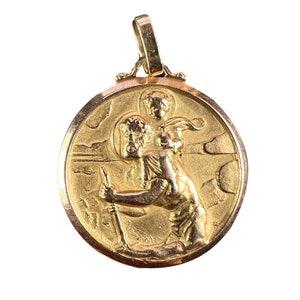 French Saint Christopher 18K Yellow Gold Charm Pendant