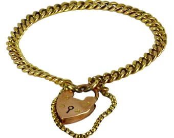 Victorian 9K Rose Gold Heart Padlock Link Bracelet
