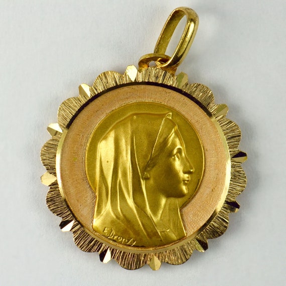French Dropsy Virgin Mary 18K Yellow Gold Medal P… - image 4