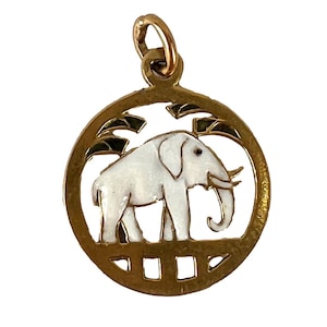 French Lucky Elephant 18K Yellow Gold Enamel Charm Pendant