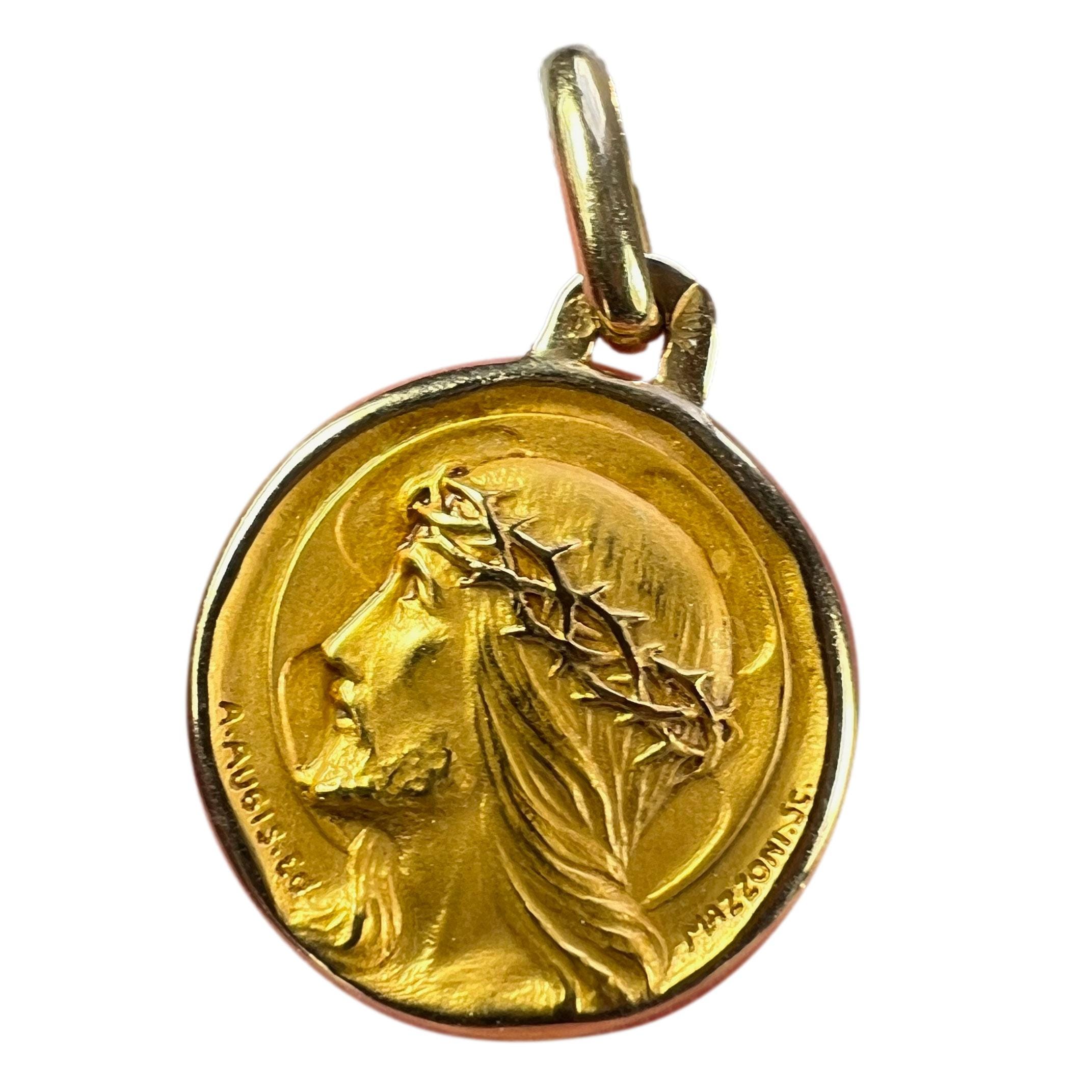 French Augis Mazzoni Jesus Christ Crown of Thorns 18K Yellow Gold