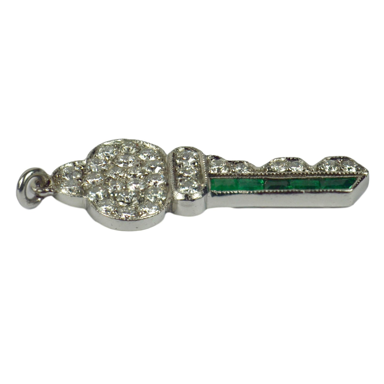 Art Deco Platinum Emerald Diamond Key Charm Pendant Etsy