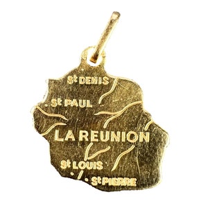 Ciondolo con ciondolo in oro giallo 18 carati con mappa dell'isola francese di La Reunion