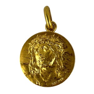 French Becker 18K Yellow Gold Jesus Christ Crown of Thorns Medal Charm Pendant