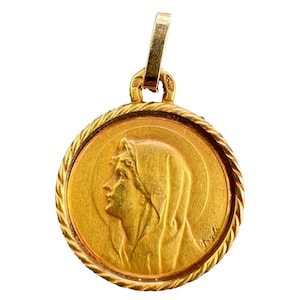 French Perroud Pagdi 18K Yellow Gold Virgin Mary Medal Pendant