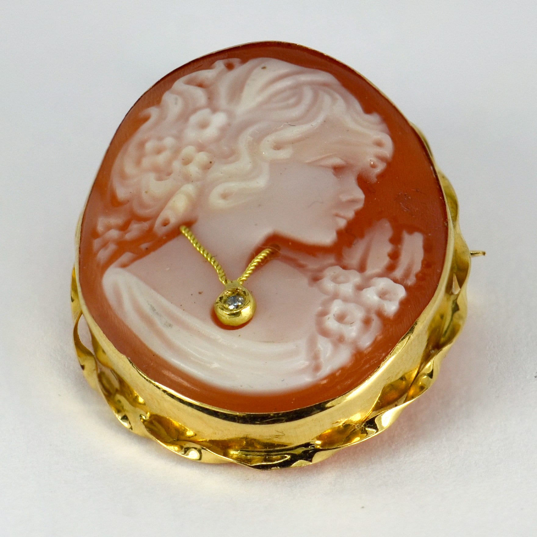 Anneau Femmes Joyau de la Coquille or Véritable 333 Jaune Grenat Camée