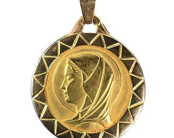 フランスの聖母マリア 18K イエローゴールド メダル ペンダント - Etsy