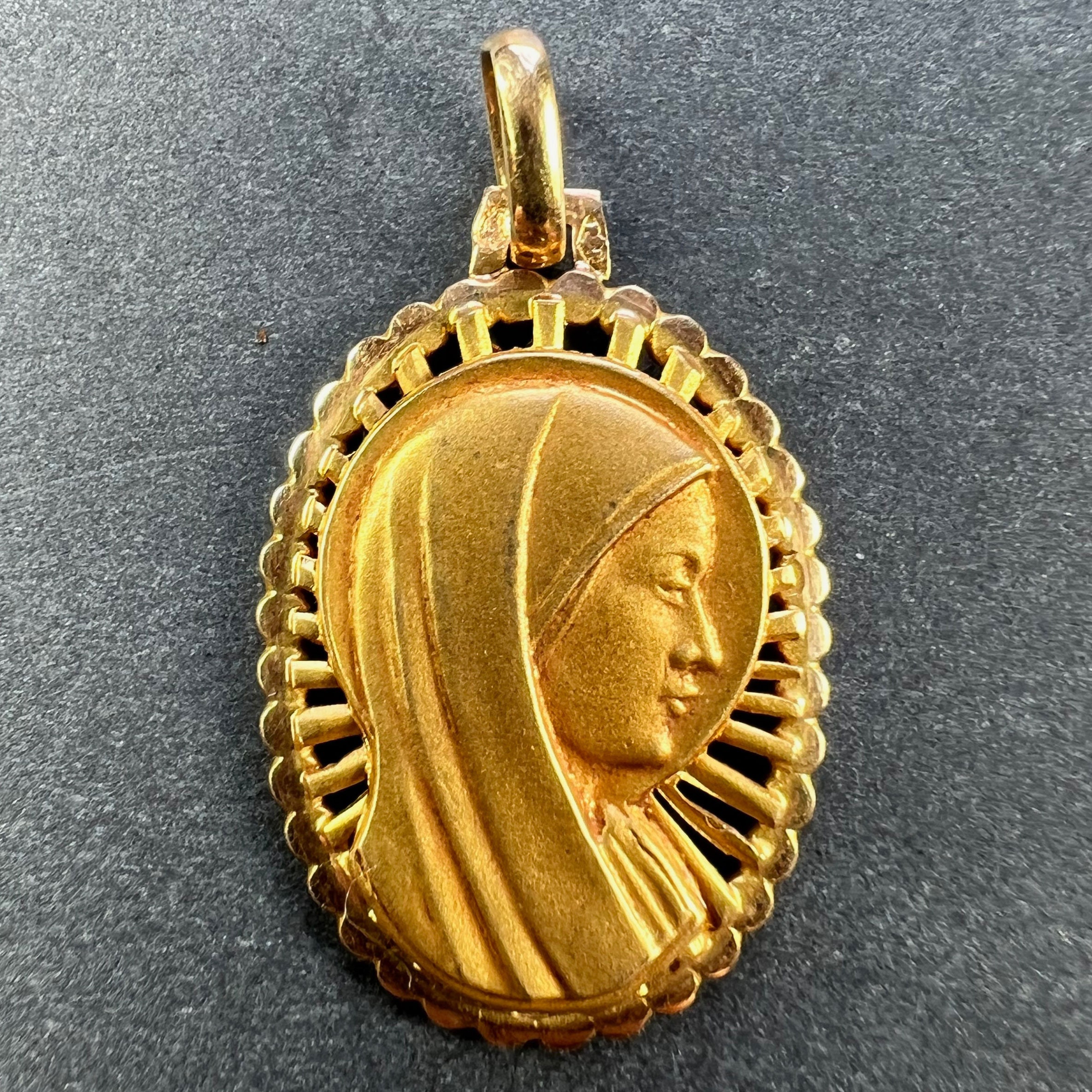 French Virgin Mary 18K Yellow Gold Religious Medal Pendant - Etsy