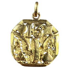 Veel geluk 13 Hermes Wheel Cards Clover 18K geelgouden gelukshanger