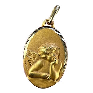 French Raphael’s Cherub 18K Yellow White Gold Charm Pendant