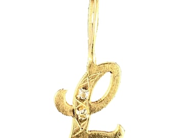 Letter L 18K Yellow Gold Diamond Charm Pendant
