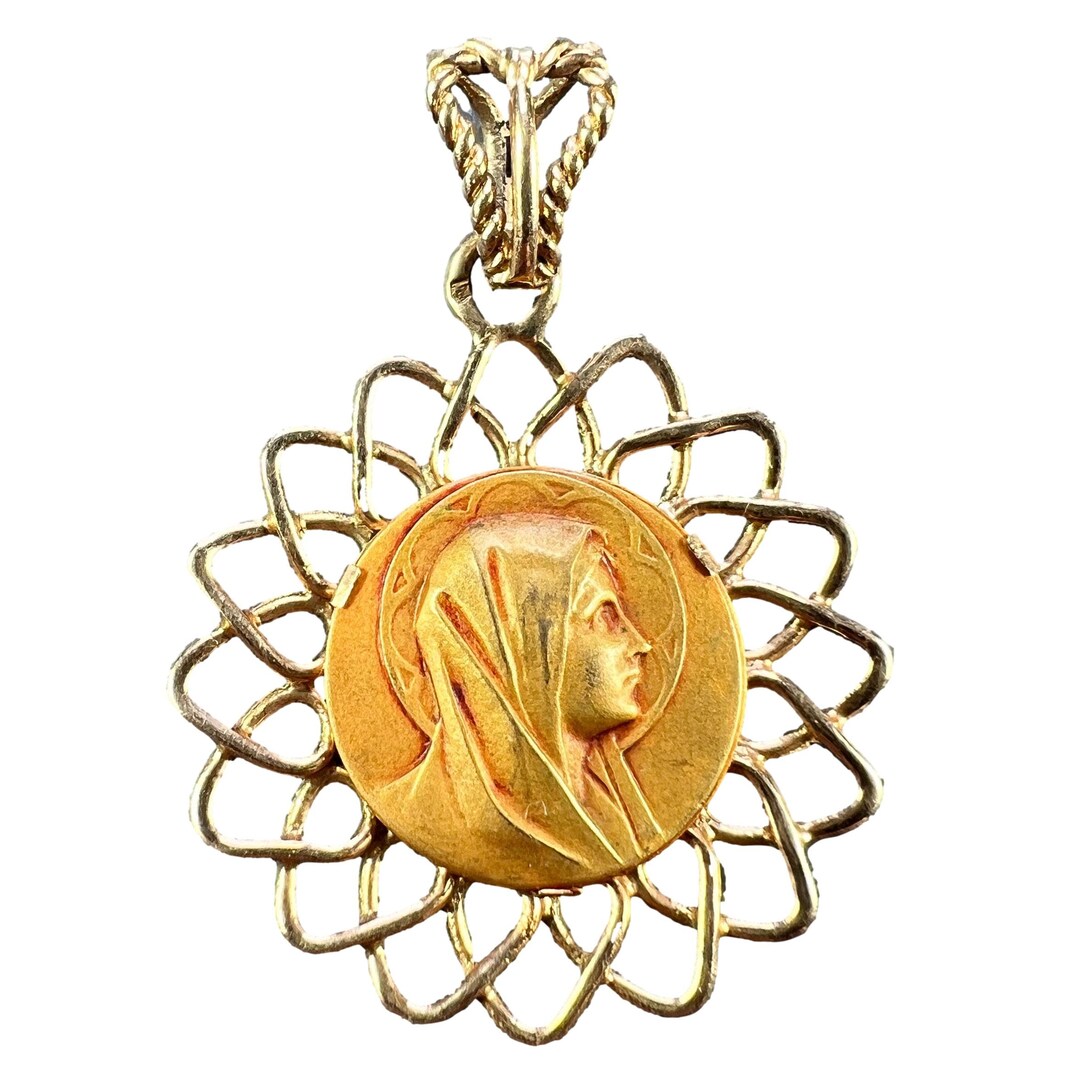 French Virgin Mary 18K Yellow Gold Religious Medal Pendant - Etsy