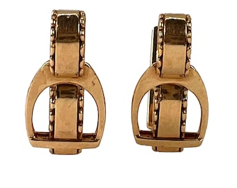 Hermes Paris French Stirrup 18K Yellow Gold Cufflinks