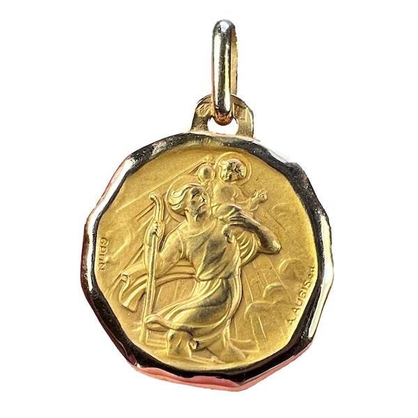 Augis Grun French Saint Christopher 18K Yellow Gold Charm Pendant