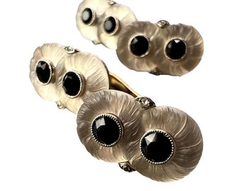French Rock Crystal Onyx and Diamond 18K Yellow Gold Platinum Cufflinks