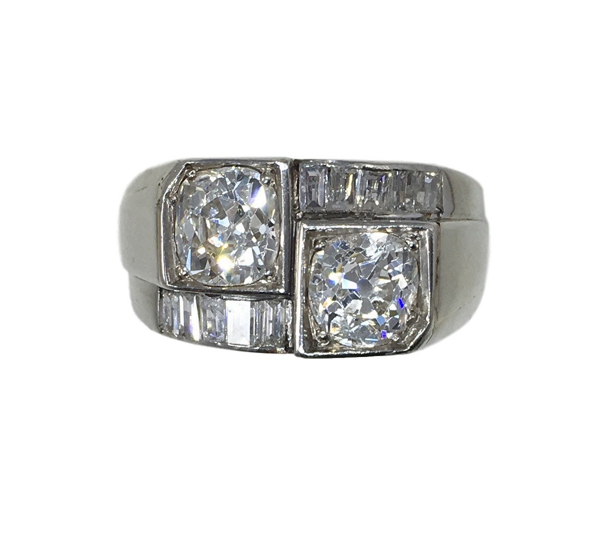French Art Deco Modernist Diamond Platinum Crossover Ring | Etsy