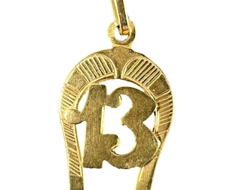 Vintage Französisch viel Glück Hufeisen Zahl 13 18K Gelbgold Glücksbringer Anhänger