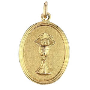 French First Communion 18K Yellow Gold Medal Pendant