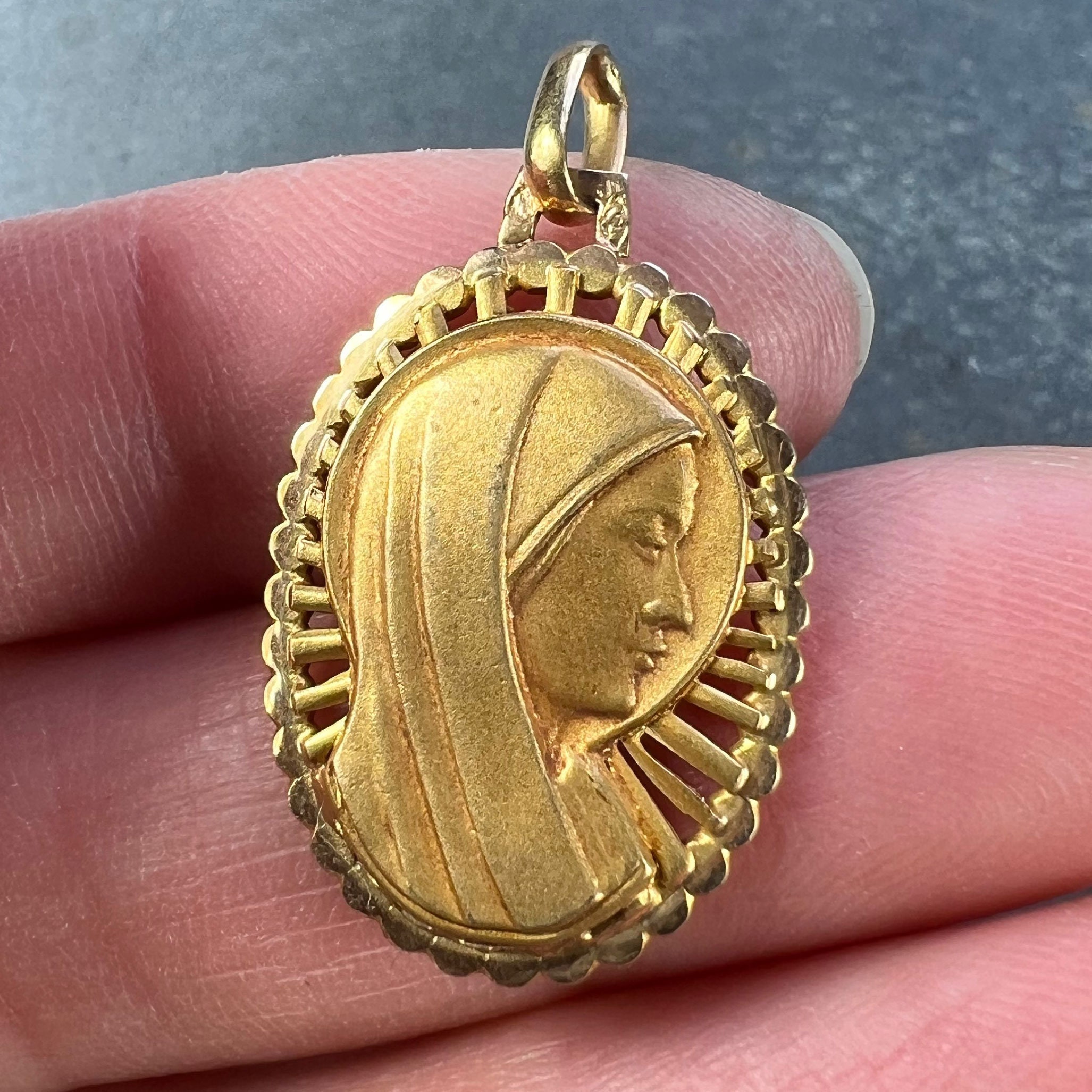 French Virgin Mary 18K Yellow Gold Religious Medal Pendant - Etsy