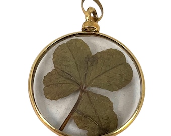 Vintage French Four Leaf Clover Shamrock 18K Yellow Gold Charm Pendant