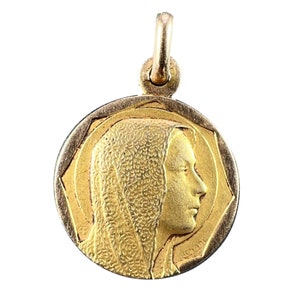 French Religious Virgin Mary 18K Yellow Gold Charm Pendant