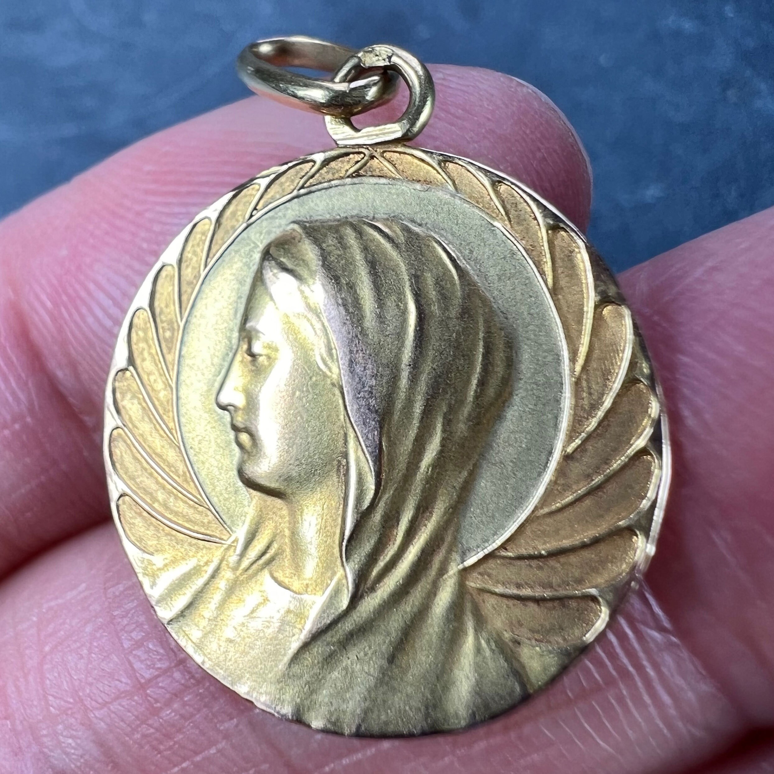 French Religious Virgin Mary 18K Yellow Gold Medal Pendant - Etsy