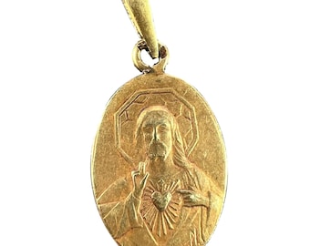 French Arnault Madonna and Child Sacred Heart 18K Yellow Gold Medal Pendant