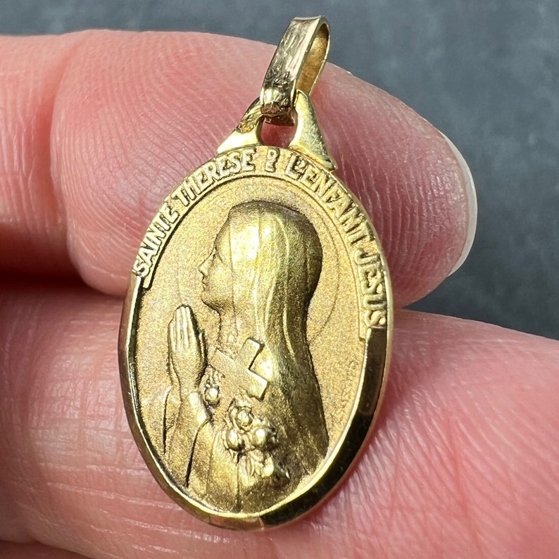 French 18K Yellow Gold St Therese Medal Charm Pendant - Etsy