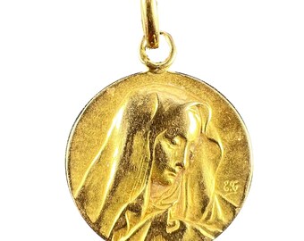 French Religious Virgin Mary 18K Yellow Gold Medal Pendant - Etsy