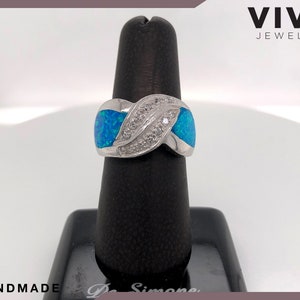 Blue Opal Sterling Silver Ring, Cross Shape Gemstone Ring,  Minimalist Opal Ring, October Birthstone Ring, Gift for Women, Vermeil Jewelry