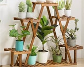 3 Tier Wooden Flower Pot Plant Stand Shelf Display Garden Decor Rack Indoor (Optional Wheels Included)