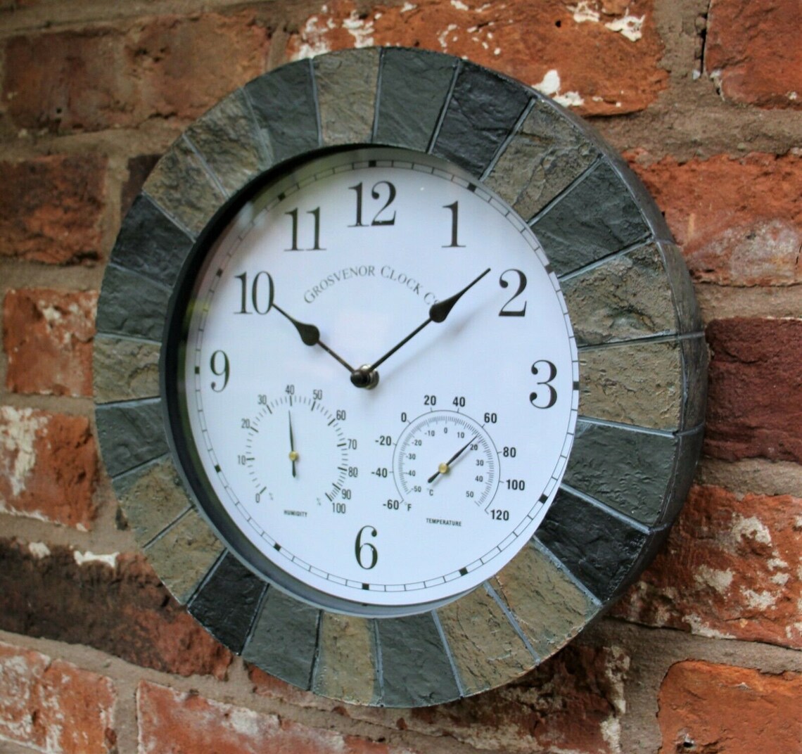 Garden Wall Clock Station Slate effect Weather station Etsy