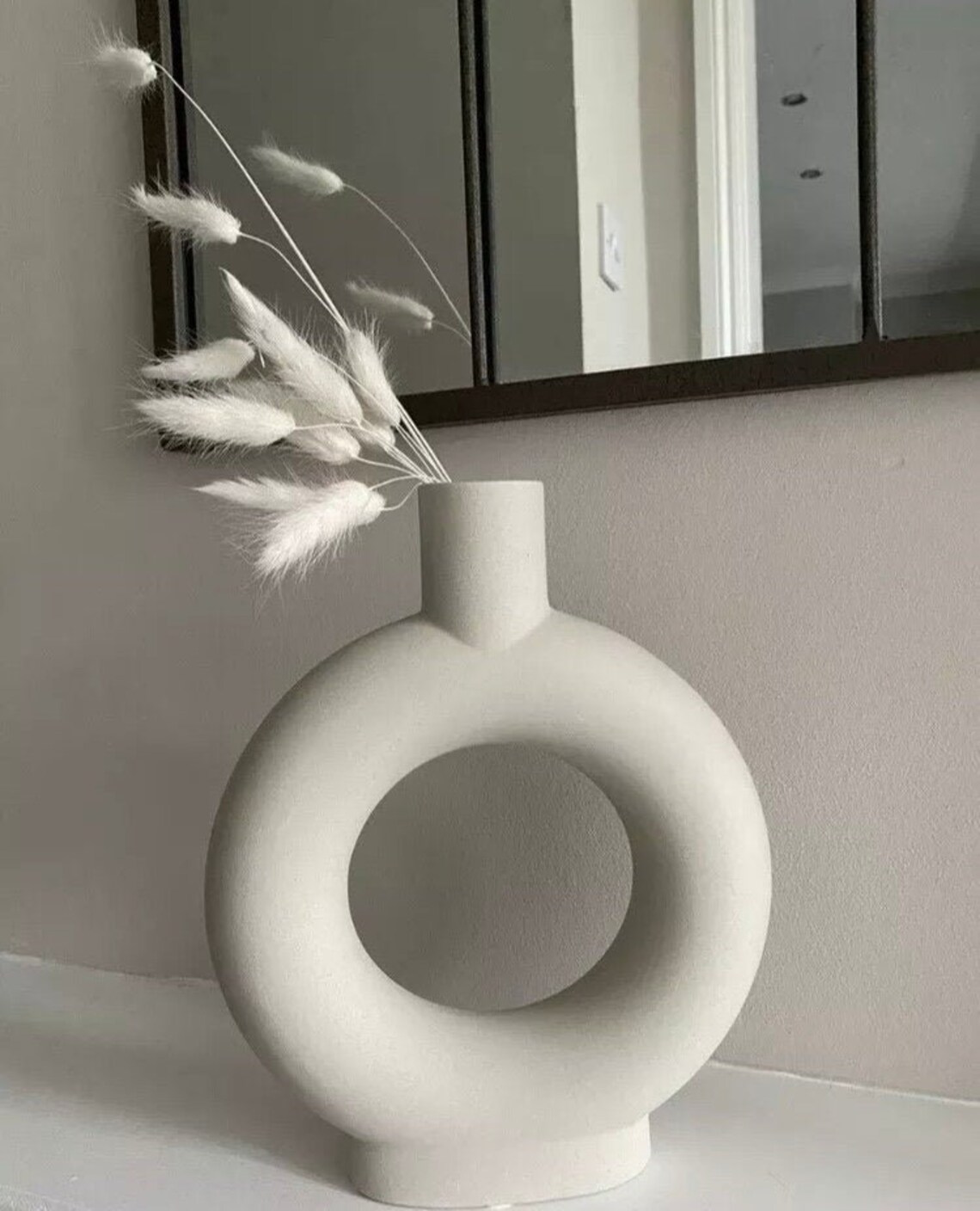 Kreis Dupe Donut Vase Keramik weiß / grau 23 X 18 Etsy