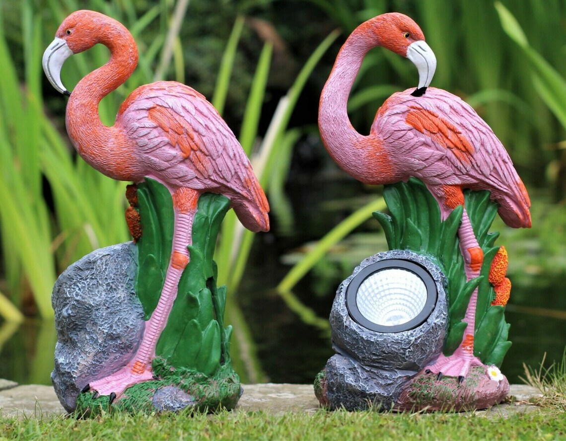 Garten Ornamente Flamingo Solar powered Flamingos Leuchten LED Etsy