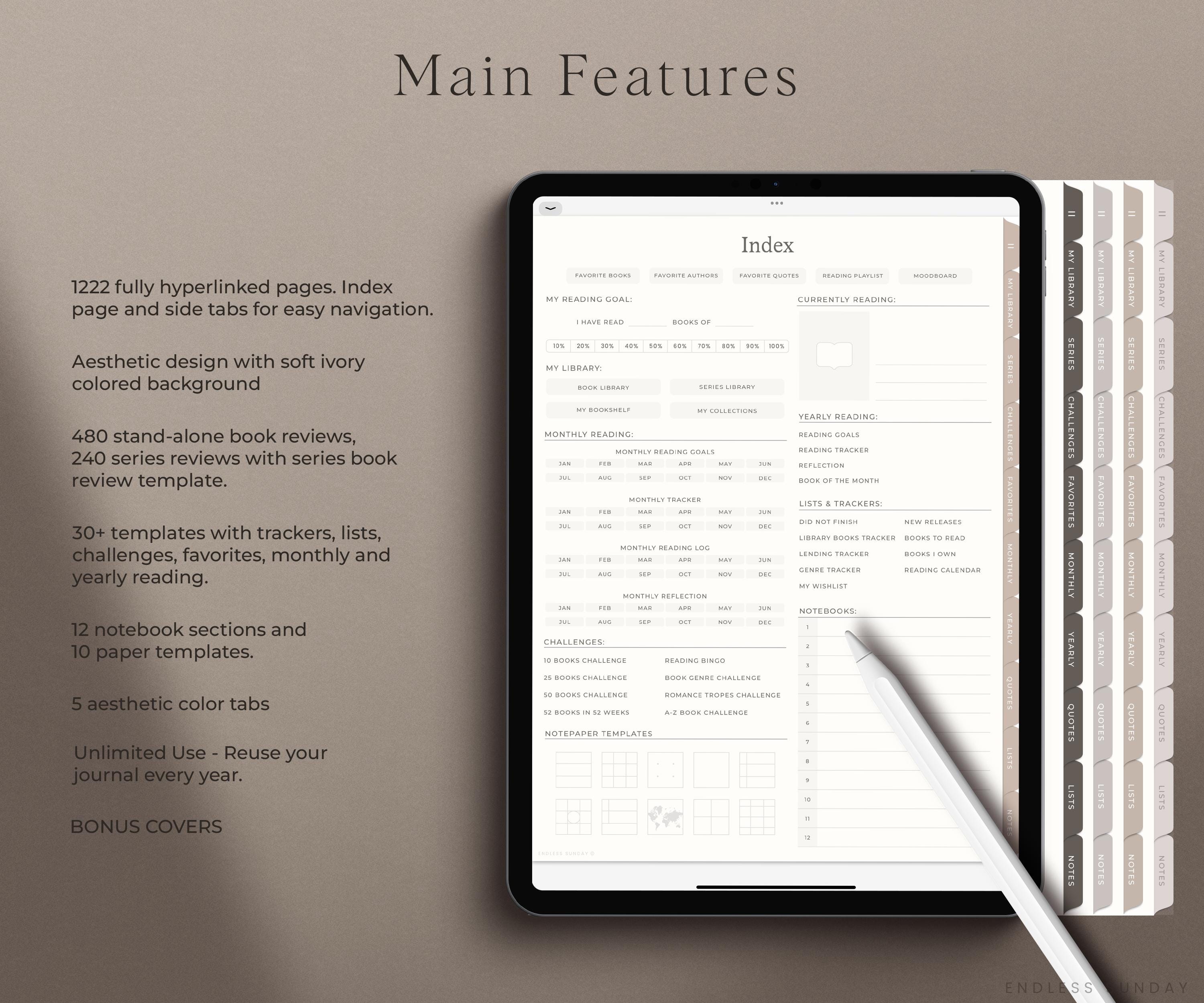 Digital Reading Journal | +720 Book Capacity | Reading Planner for iPad ...