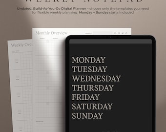 Undated Weekly Notepad for GoodNotes, Digital Dashboard Planner, Minimalist Monthly Weekly Daily Journal Templates, Build As You Go