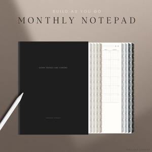 Undated Monthly Notepad for GoodNotes, Digital Dashboard Planner, Minimalist Monthly Weekly Daily Journal Templates, Build As You Go