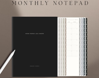 Undated Monthly Notepad for GoodNotes, Digital Dashboard Planner, Minimalist Monthly Weekly Daily Journal Templates, Build As You Go