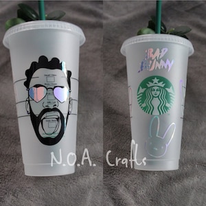Bad Bunny Starbucks Cup | Reusable Plastic Cup | Bad Bunny | Gift |24 Oz| Conejo Malo | Birthday Gift