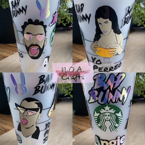 Bad Bunny Starbucks Cup | Reusable Plastic Cup | Bad Bunny | Gift |24 Oz| Conejo Malo | Birthday Gift