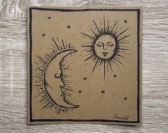 Original Mini Doodle 1 von Moonchild, signiert - Himmlische, Sonne, Mondkunst, Zeichnung, Skizze, Originalkunstwerk
