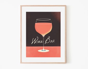 Wine Bar Glass Vintage Aesthetic Home Bar Art Red Wine | Retro Cocktail Poster | Alcohol Art Print | Wine Glass | Vintage Wine Poster